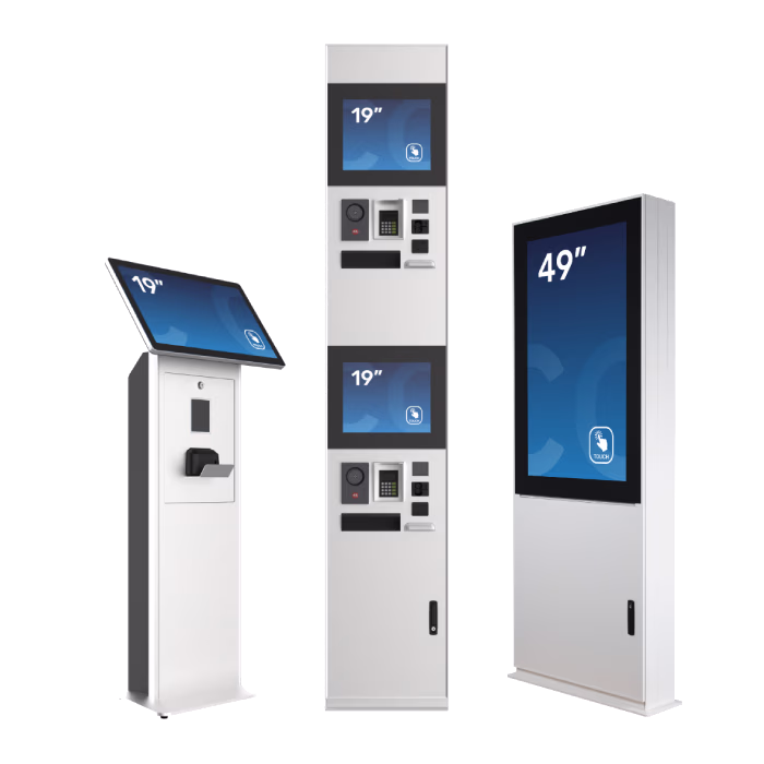 A showcase of our kiosks. FLEXI Access Gate, FLEXI Stand and FLEXI Outdoor.