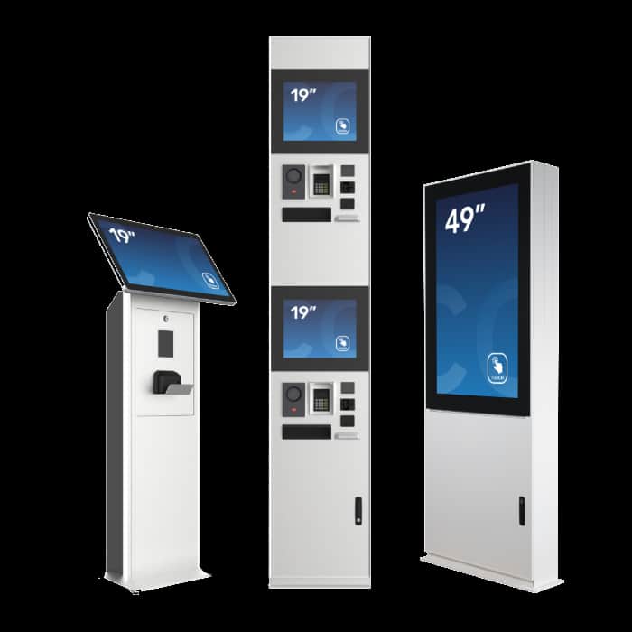 A showcase of our kiosks. FLEXI Access Gate, FLEXI Stand and FLEXI Outdoor.