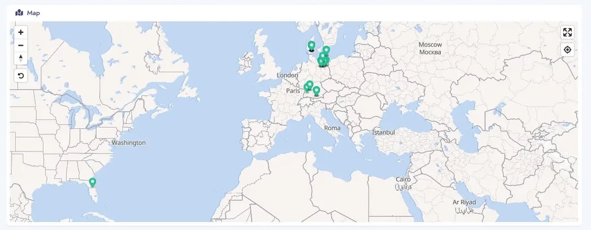 Map showing the location of kiosks in the FORIS system